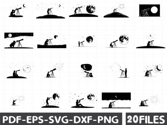 Astronomer Observing Stars Silhouette Graphics