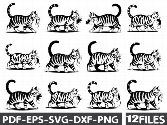 Black Cat Carrying a Mouse Silhouette: A Graphic Design Asset for Local Branding