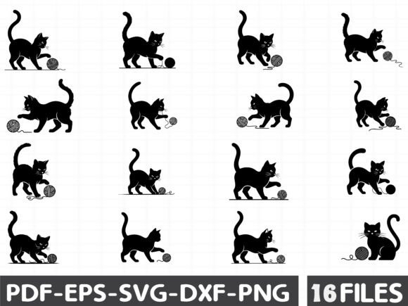 Black Cat Playing with a Ball of Yarn Si: A Graphic Design Asset for Modern Content