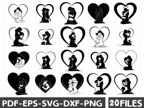Black Illustration Art Mother and Child Graphics