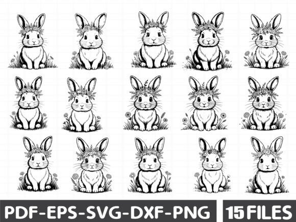 Bunny with Floral Crown Graphics