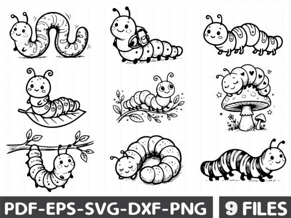 Cute Whimsical Caterpillar Graphics
