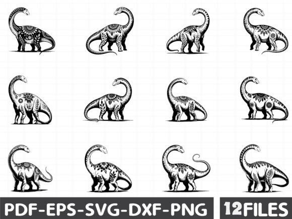 Diplodocus SVG, Mandala Dinosaur SVG for Graphic Designers