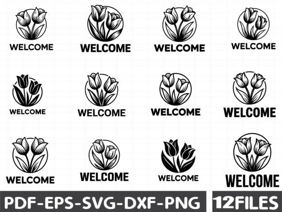 Laser Cut Tulip Welcome Sign SVG Bundle Graphics