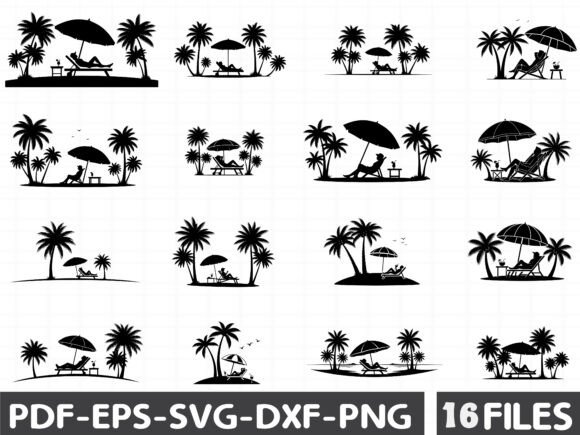 Summer Beach Silhouettes Vector Graphics